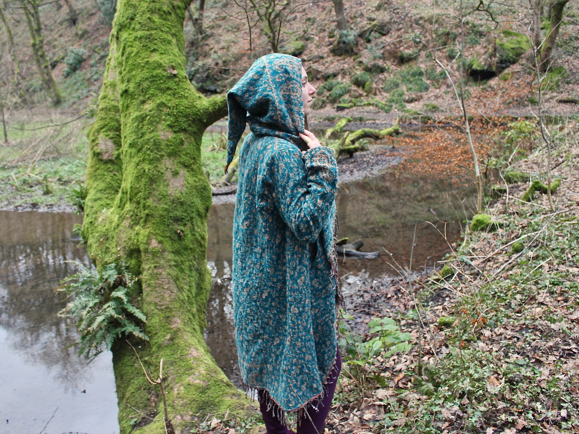 Hooded Festival Blanket Cloak • The Enchantment Cloak • Unisex Paisley Cape Coat • Warm Winter Poncho • Vegan Wool Scarf • Long Boho Shawl