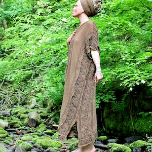 Raw Cotton Block Print Kimono •  Kali Goddess Kimono • Long Earthy Shamanic Cloak Robe • Calluna