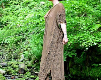 Raw Cotton Block Print Kimono •  Kali Goddess Kimono • Long Earthy Shamanic Cloak Robe • Calluna