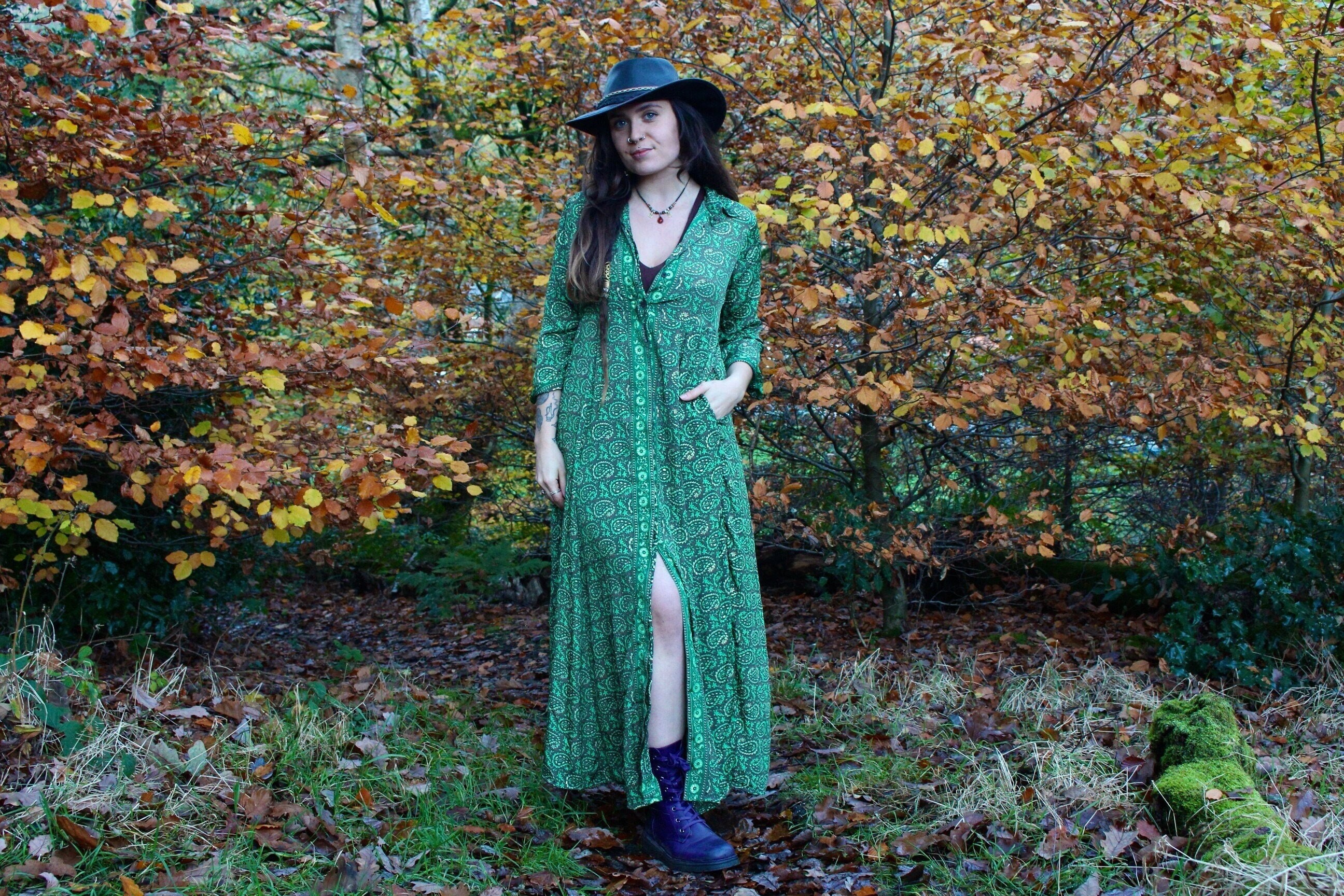 Green Woodlands Patchwork Hippie Dress, Dresses, Green