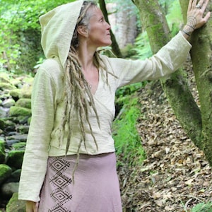 Raw Cotton Natural Wrap Top • Hooded Bell Sleeve Akashic Wrap Crop • Festival Flared Hood Top • Earthy Natural Tribal Wear • Calluna