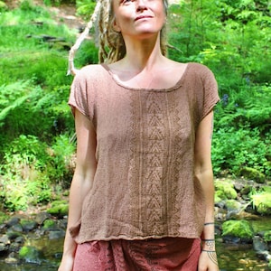Natural Cotton Block Print Top • Tribal Beach Cover Up • Summer Gaia Top Women • Earthy Natural Clothing • Linen Festival Wear • Calluna