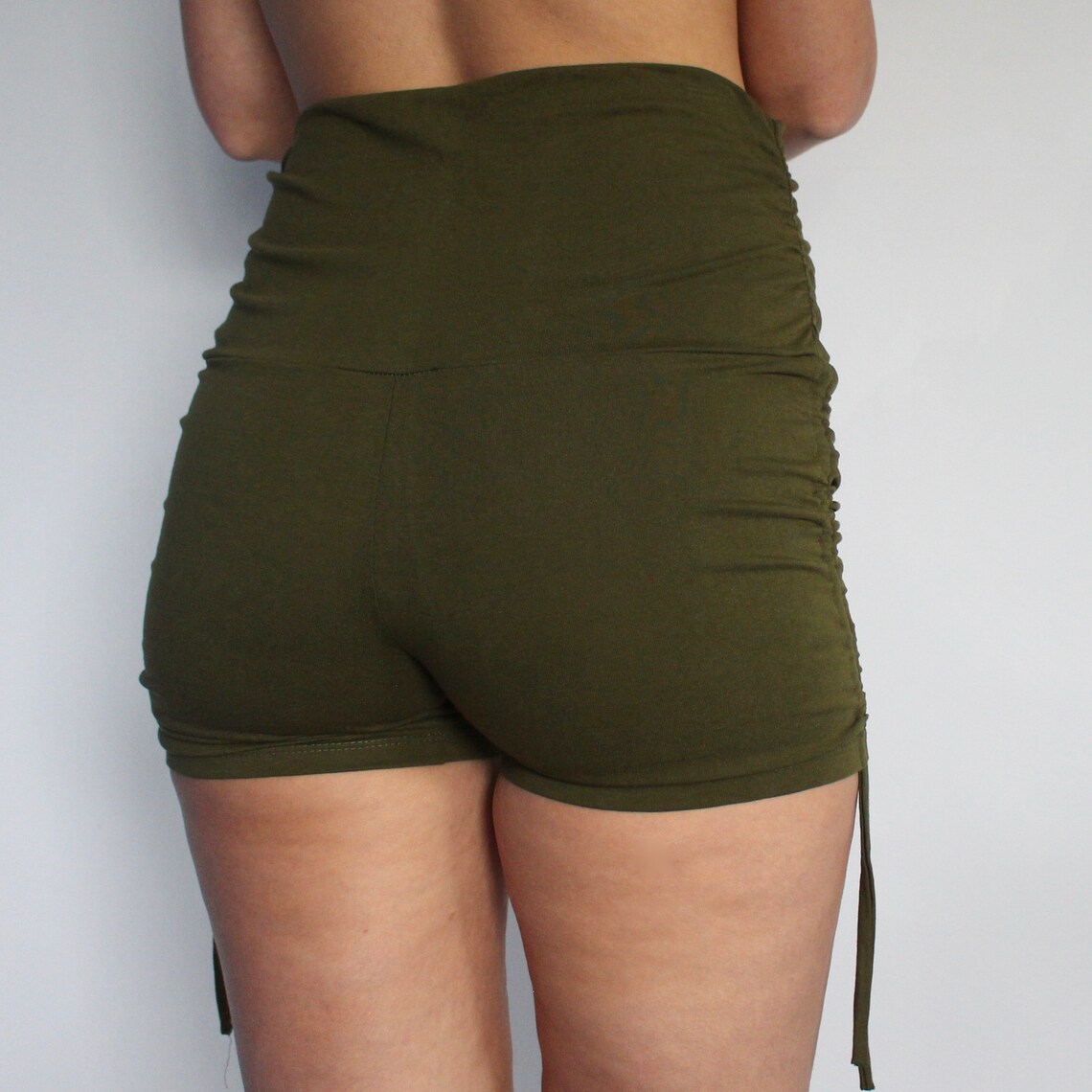Khaki Cinched Booty Shorts Mid High Waist Hot Yoga Pants Etsy