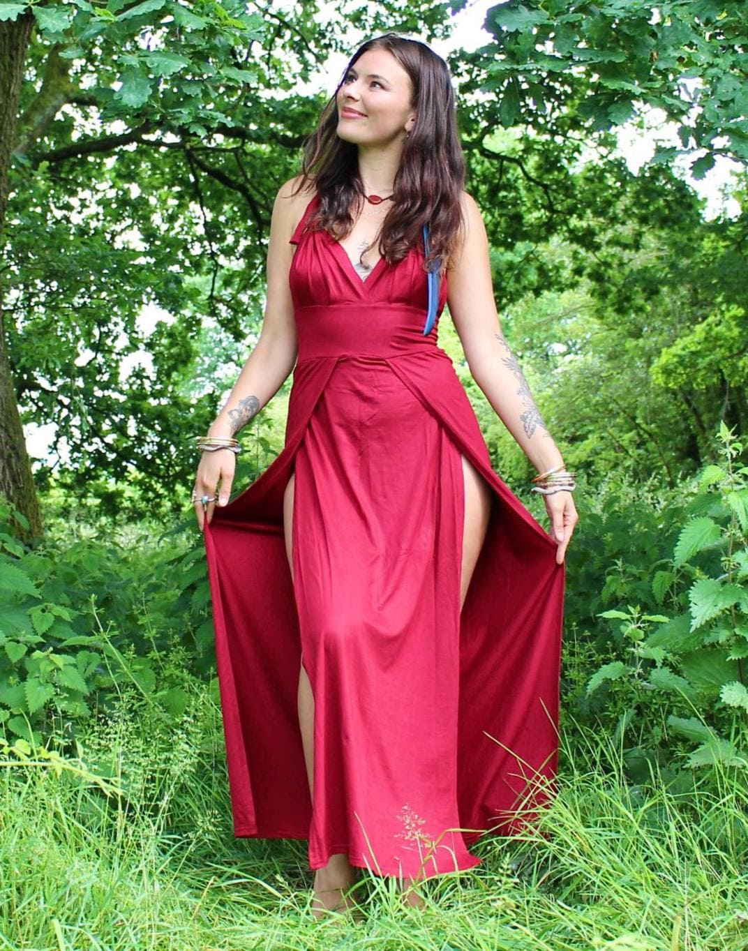 burgundy infinity dresses Chloe Dress in Burgundy Dot main image 1