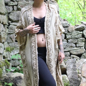 Goddess Kimono • Raw Cotton Block Print Long Earthy Robe • Shamanic Cloak Ritual Wear • Tribal Clothing • Long Earthy Kali Kimono