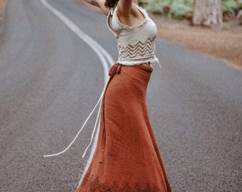 Raw Cotton Block Print Maxi Wrap Skirt Natural Earthy Clothing Rust Maxi Skirt Women Long Boho Festival Shakti Skirt Calluna Etsy Canada