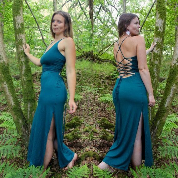 Womens Backless Dress With Side Slit