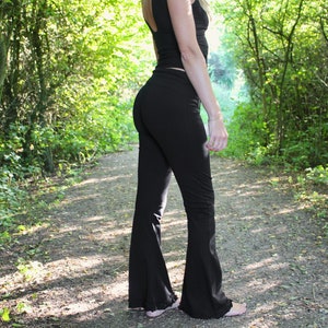 Black Cotton Flared Yoga Pants 5 COLOURS • Comfy Leggings Yoga Trousers • Bell Bottoms Fern Flares • Boho Festival Clothing Women • Calluna