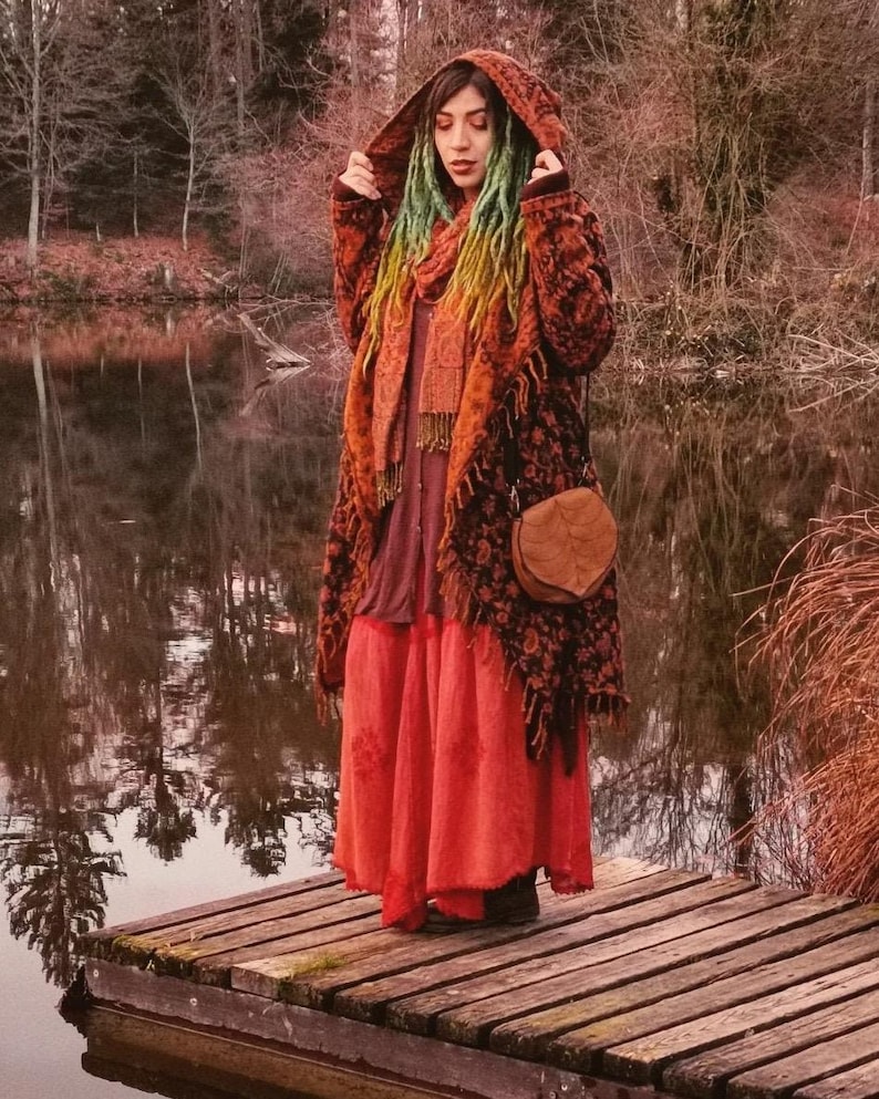 The Enchantment Cloak • Hooded Festival Blanket Cloak • Unisex Paisley Cape Coat • Warm Winter Poncho • Vegan Wool Scarf • Long Boho Shawl image 1