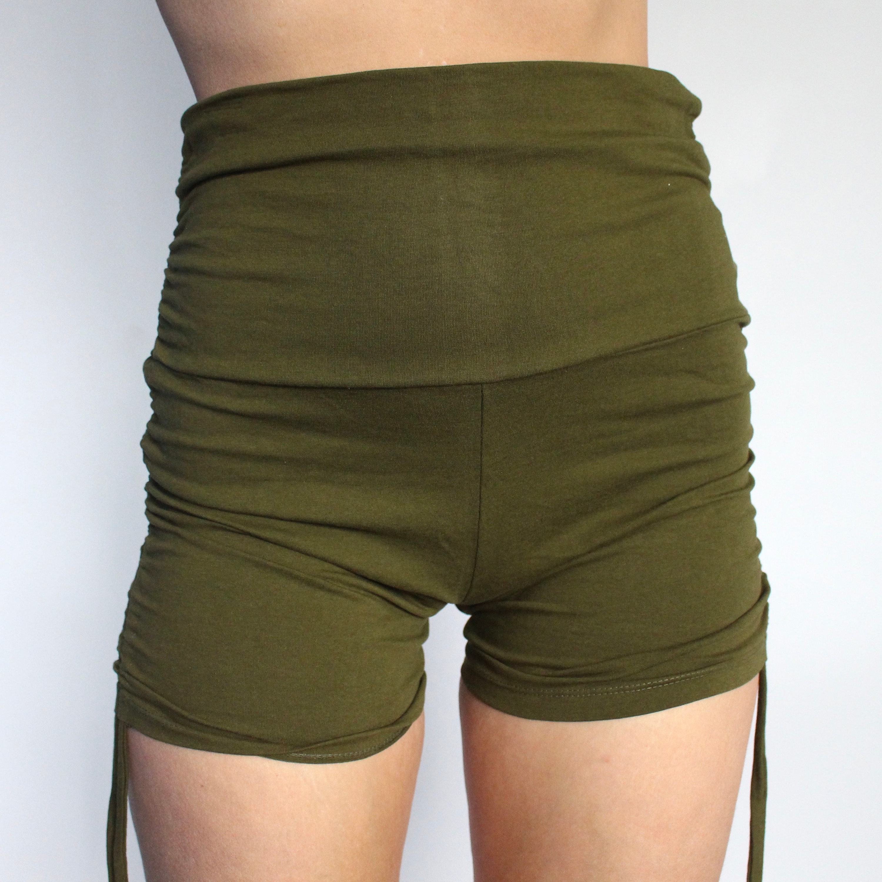 Khaki Cinched Booty Shorts Mid High Waist Hot Yoga Pants Etsy