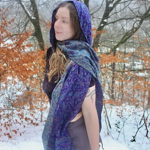 Paisley Hood Scarf • Unisex Boho Hooded Shawl Wrap • Blanket Hoodie Suraya Scarf • Vegan Wool Hood Scarf Cape • Warm Scarves Women • Calluna