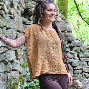 Natural Cotton Block Print Top • Tribal Beach Cover Up • Summer Gaia Top Women • Earthy Natural Clothing • Linen Festival Wear • Calluna