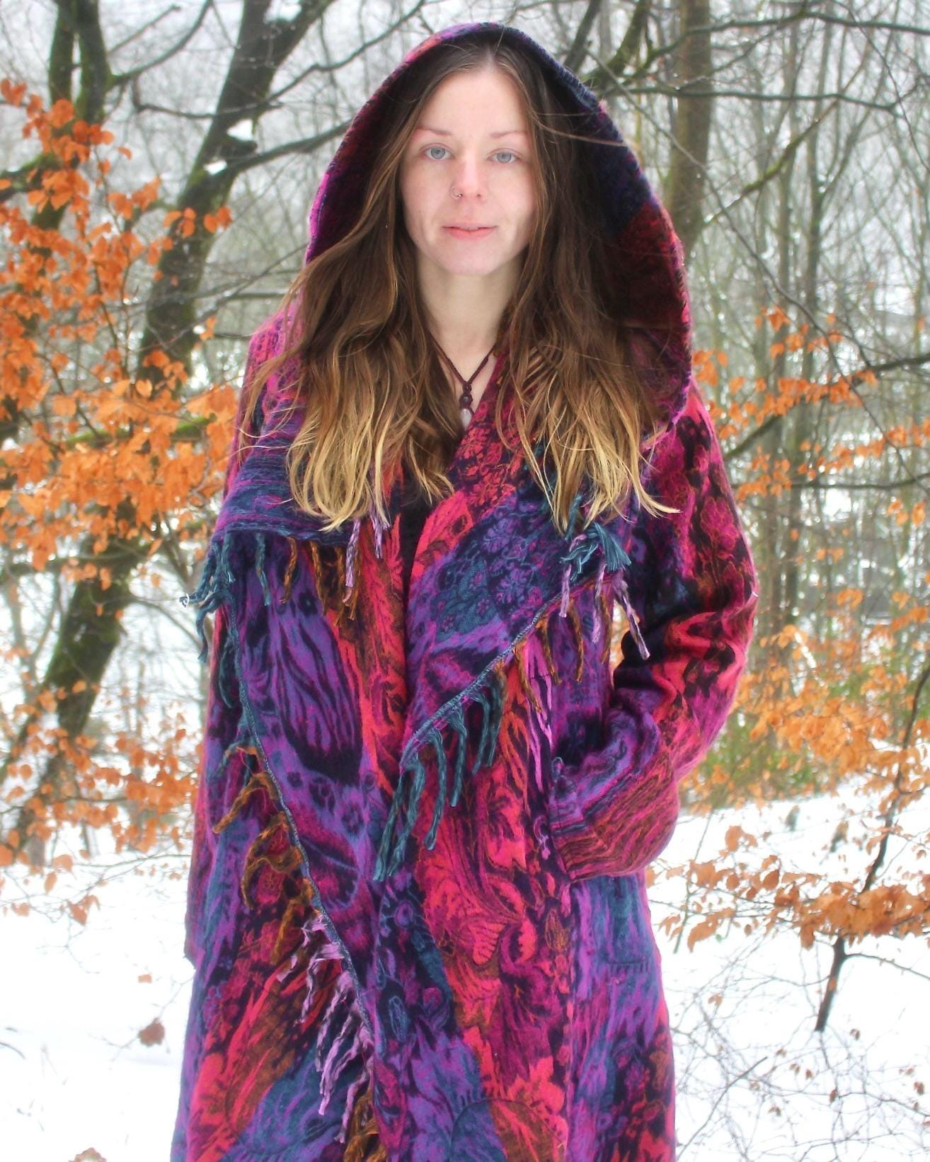 Hooded Festival Blanket Cloak * The Enchantment Cloak * Unisex Paisley Cape Coat * Warm Winter Poncho * Vegan Wool Scarf * Long Boho Shawl