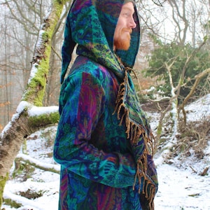 The Enchantment Cloak • Hooded Festival Blanket Cloak • Unisex Paisley Cape Coat • Warm Winter Poncho • Vegan Wool Scarf • Long Boho Shawl Paisley