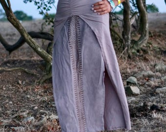 Tribal Seite Schlitz Rock • Adeya Rock • Rustikal Maxi Rock • Naturfaser Kleidung • Weiß Maxi Rock Frauen • Langer Boho Rock