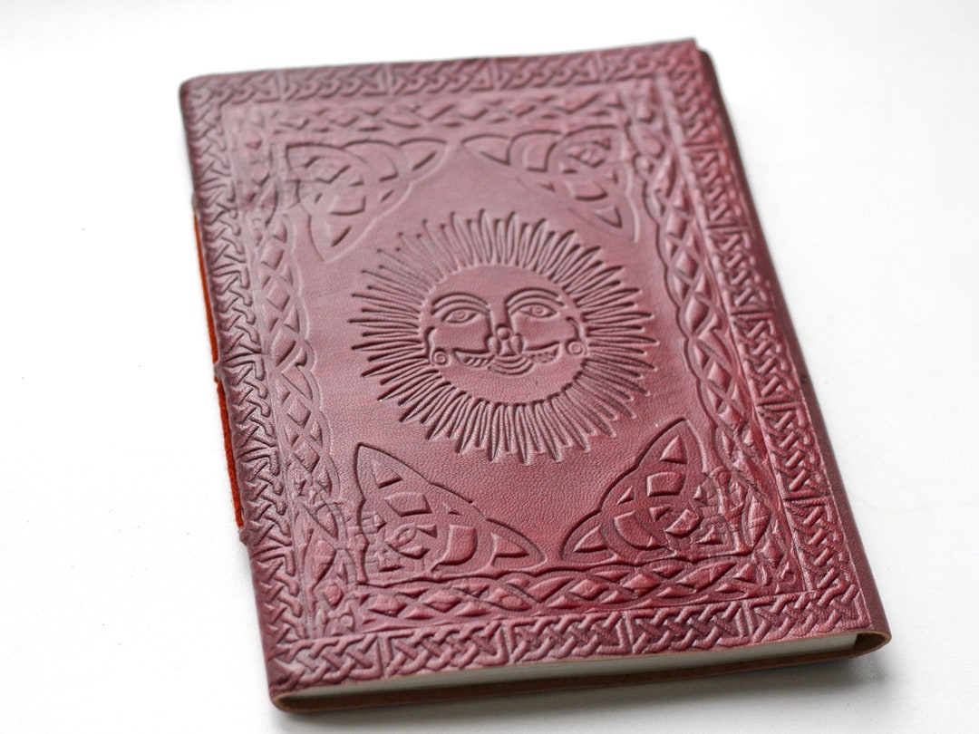 Celestial Sun Leather Journal • Handmade Embossed Book of Shadows - Etsy