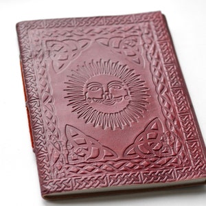 Celestial Sun Brown Leather Journal • Book of Shadows Grimoire • Spell Book Witch Journal • Spiritual Gifts for him her • Sketch Note Diary