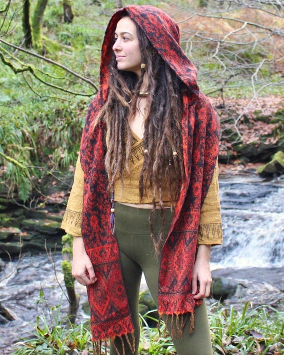 Paisley Hood Scarf • Unisex Boho Hooded Shawl Wrap • Blanket