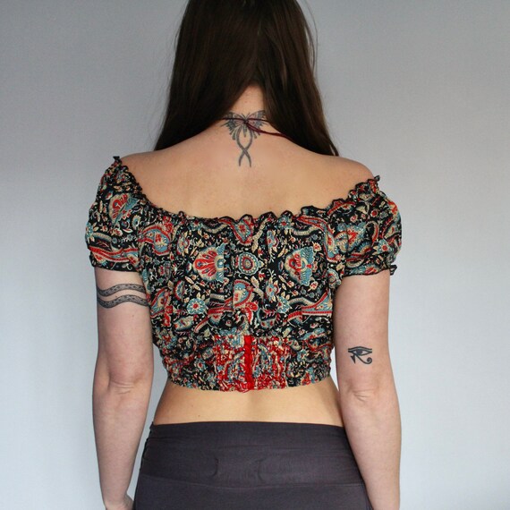 Black Silk Bardot off Shoulder Crop Top 