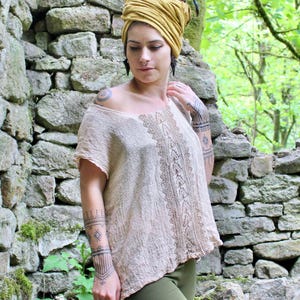 Natural Cotton Block Print Top • Tribal Beach Cover Up • Summer Gaia Top Women • Earthy Natural Clothing • Linen Festival Wear • Calluna