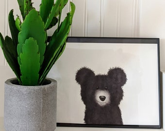 Black bear, baby bear, digital print, nursery decor, woodland animal