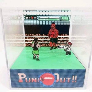 Punch Out Little Mac Rocky 3D Diorama Cube Mike Tyson NES Nintendo Man Cave Videojuego Decor Glass Joe Bald Bull King Hippo Cualquier personaje