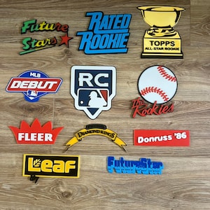 Juego de arte mural con el logotipo de tarjetas de béisbol, letreros deportivos impresos en 3D, clasificados como novatos, Topps, Fleer, Donruss, Diamond Kings, tarjetas de cera basura para coleccionistas, 11 letreros