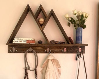 The best coat rack for the mountain lover in your life | rustic mountain entryway | unique coat rack | key hold | mail organizer | floating