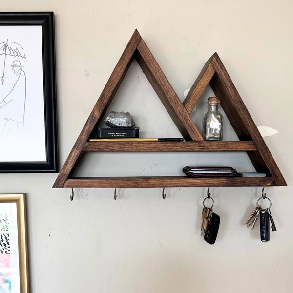 Mountain Shelf Key Holder | Geometric Key Holder | Entryway Organizer | Mail holder | LeashHolder | Unique Entryway Organizer