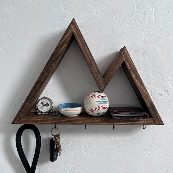 minimal key holder | mountain decor | entryway decor | geometric mail organizer | mountain shelf | floating mail organizer | efficient shelf