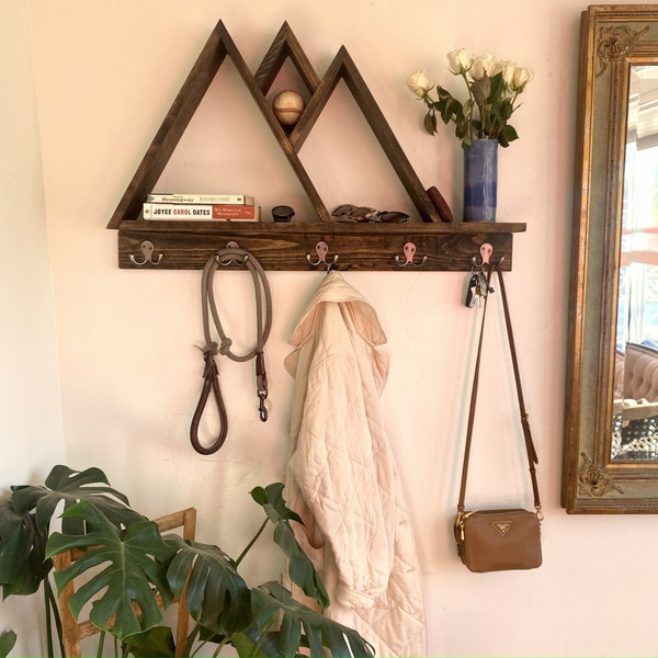 FREE SHIPPING | Floating Mountain | Rustic Coat Rack | Entryway decor | Cabin | Perfect Mountain shelves for storage | wall mounted key rack