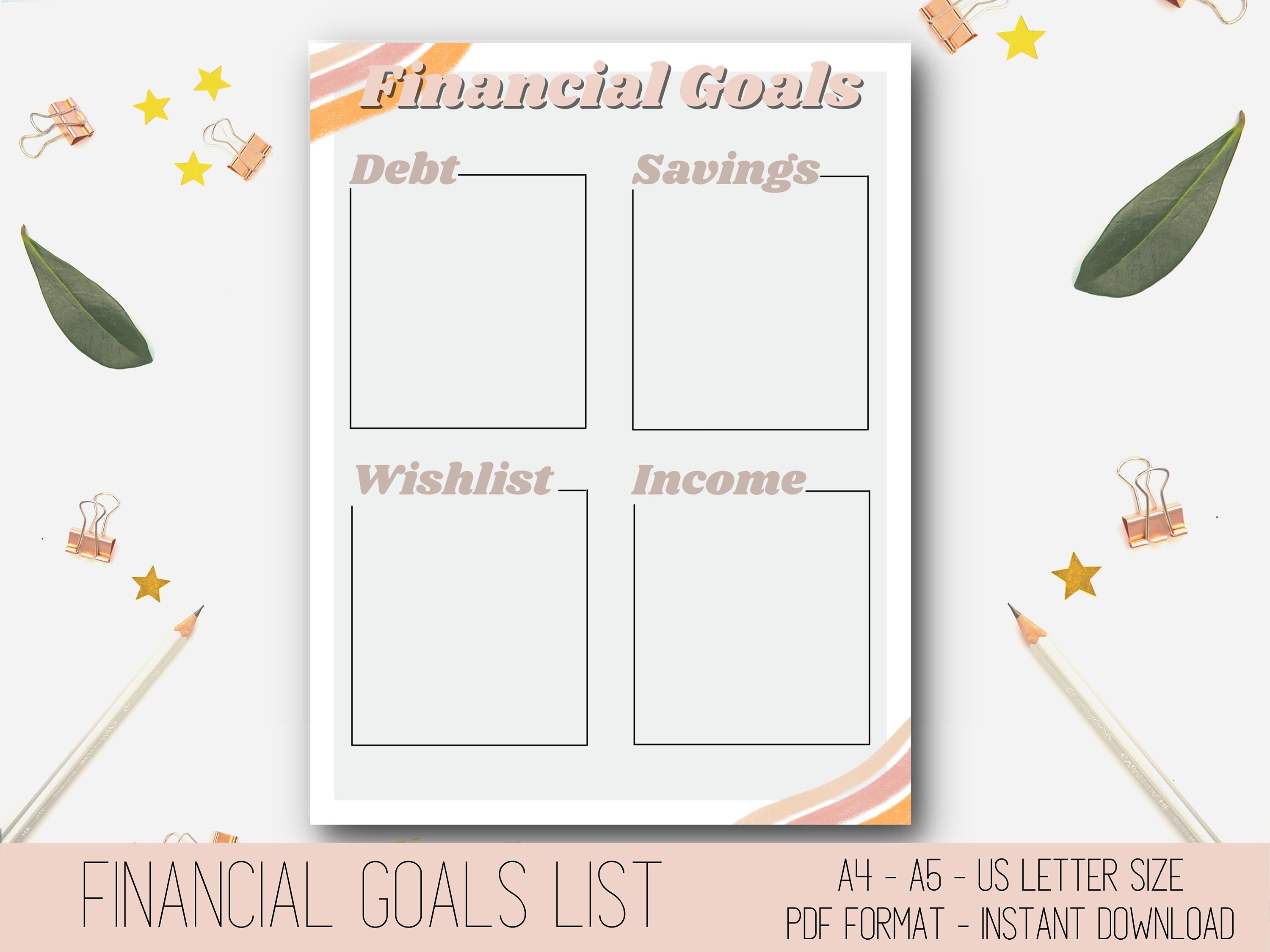 Financial Goals Printable, Printable Budget Planner, Budget Printable ...
