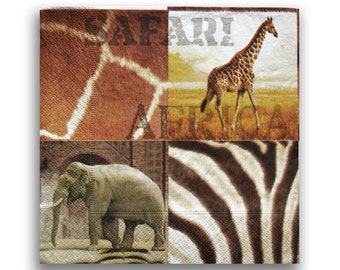 657 elephant 4 Single paper decoupage napkins.Africa savanna sunset