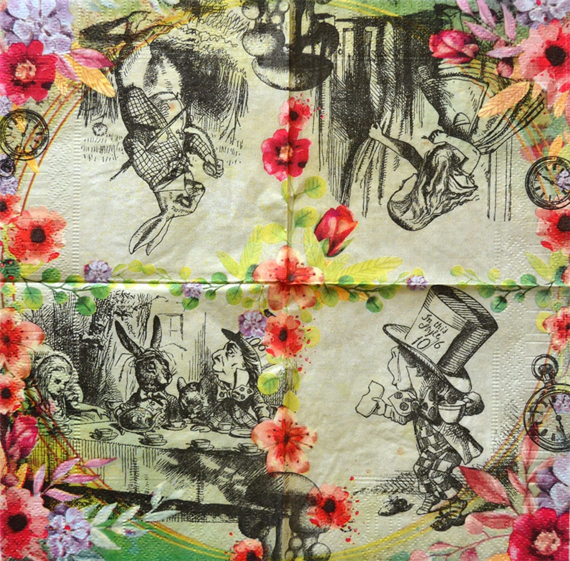 4 Decoupage Childhood Napkin Alice in Wonderland Paper Napkin Etsy