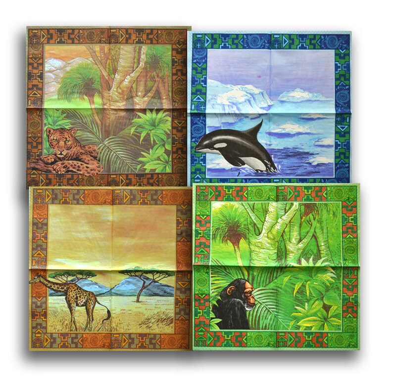 4 Decoupage Animals Napkins Exotic animal Paper Napkin for Etsy