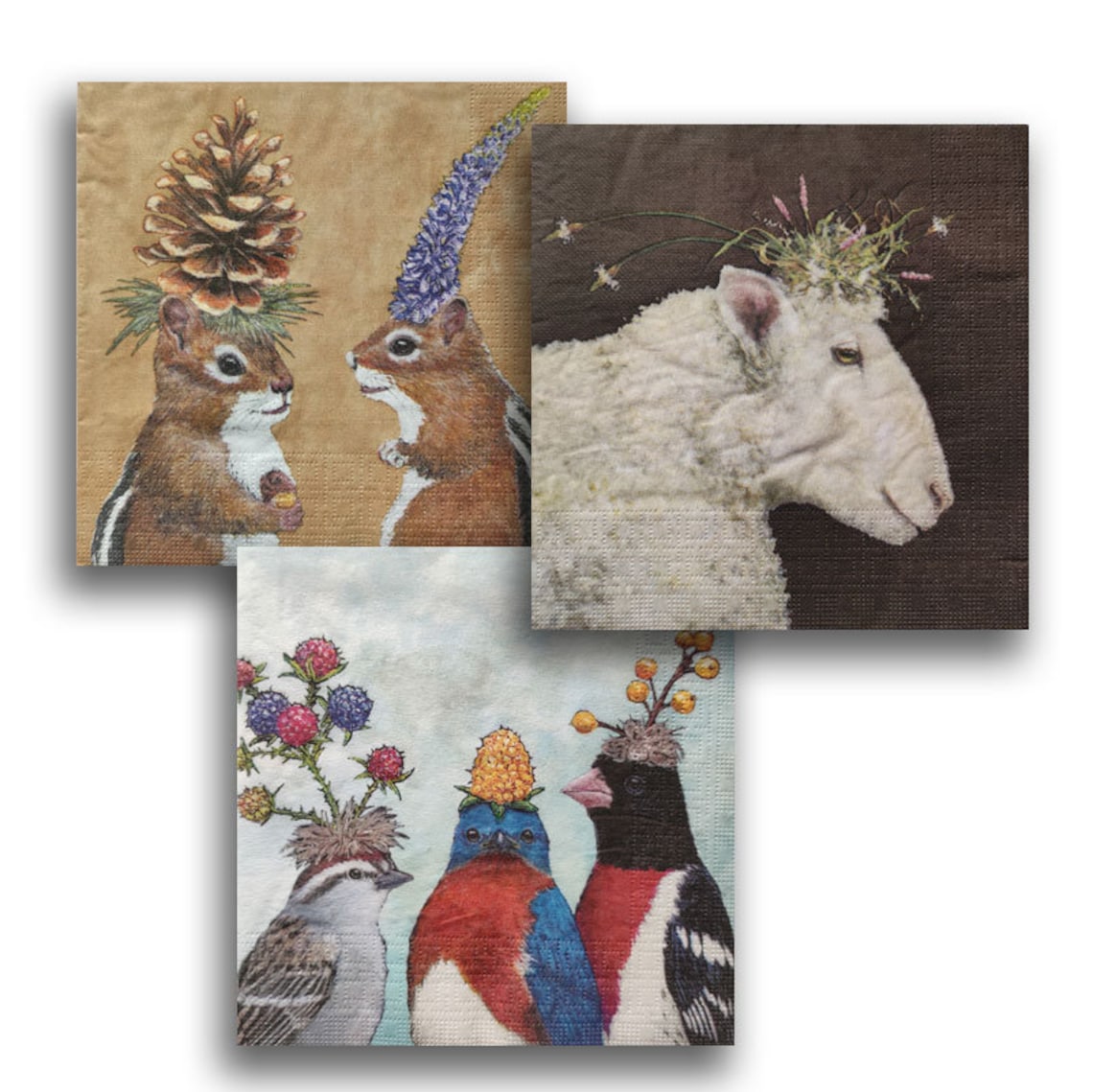 3 Decoupage Animals Napkins Vicki Sawyer Paper Napkin for Etsy