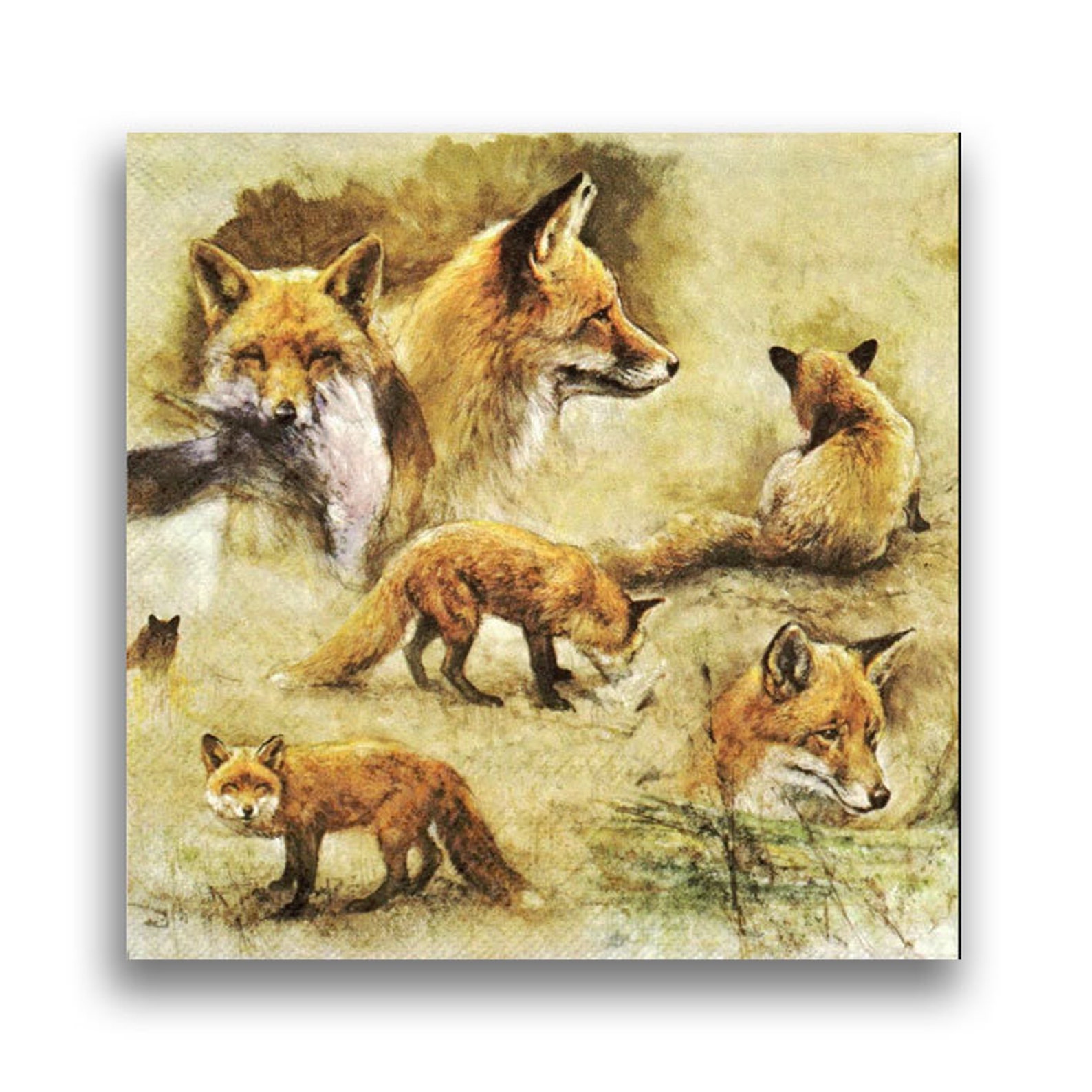 3 Decoupage Animals Napkins Portrait of Fox Paper Napkin for Etsy