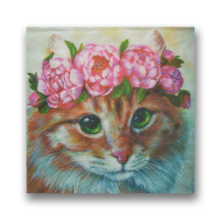 1 Decoupage Animals Napkins Cat in a wreath Paper Napkin for Etsy