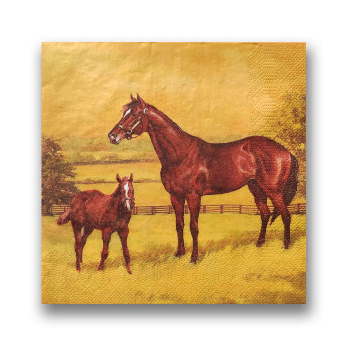 3 Decoupage Animals Napkins Horses on yellow Paper Napkin for Etsy
