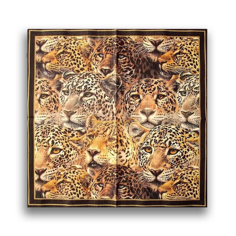 3 Decoupage Animals Napkins Leopards Collage Paper Napkin for Etsy
