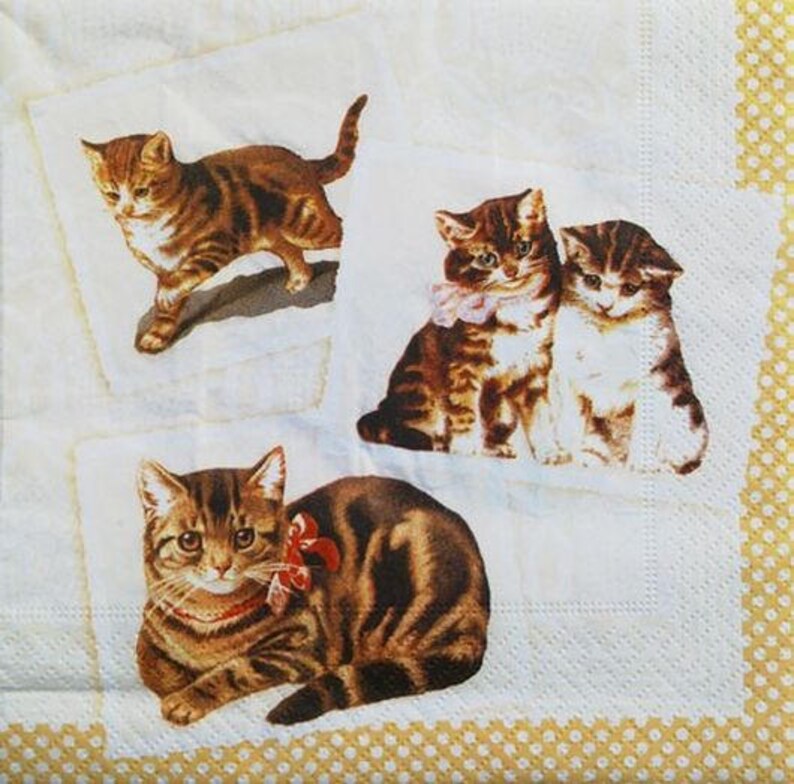 4 Decoupage Animals Napkins Cats Paper Napkin for Decoupage Etsy