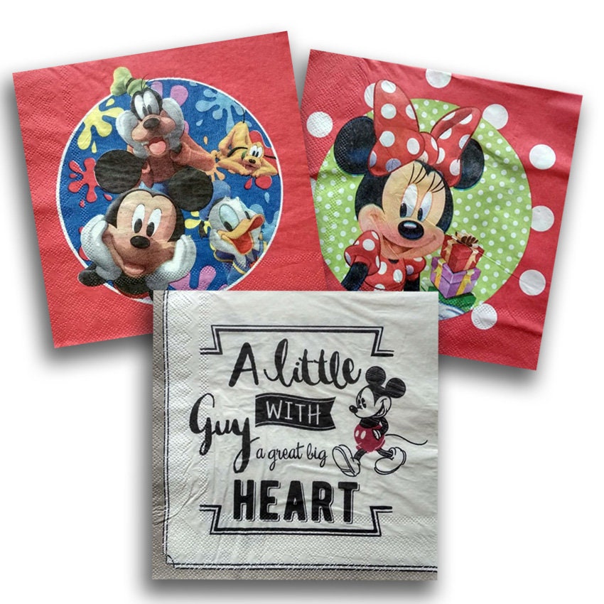 3 Decoupage Childhood Napkin Mickey Mouse Paper Napkin for Etsy