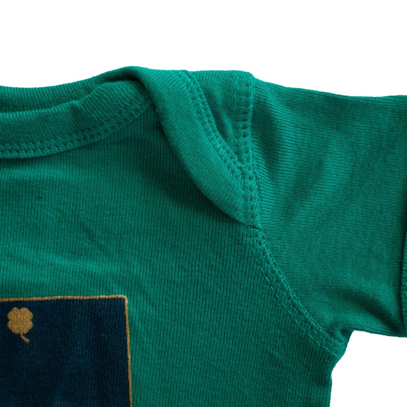 Notre Dame Fighting Irish Inspired Baby Bodysuit State Design with Clover on South Bend