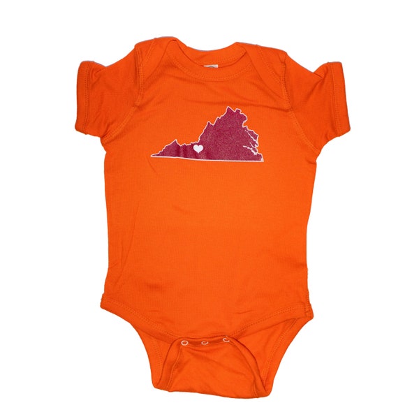 Blacksburg, Virginia Orange and Maroon Baby Bodysuit Virginia Tech Hokies Fans - Imperfect - See Description