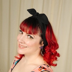 Cotton Self Tie Hairband Retro Reversible Rockabilly Solid Black Hair Scarf