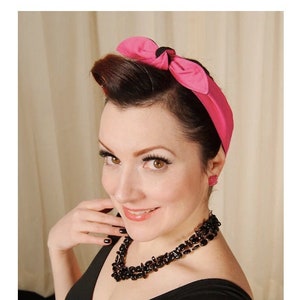 Cotton Self Tie Hairband Retro Reversible Rockabilly Solid Pink and Black Hair Scarf