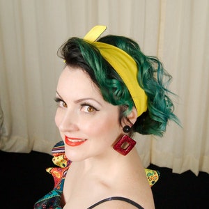 Cotton Self Tie Hairband Retro Reversible Rockabilly Solid Yellow and Black Hair Scarf