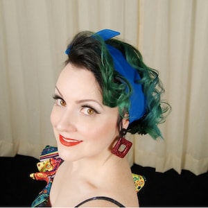 Cotton Self Tie Hairband Retro Reversible Rockabilly Solid Blue Hair Scarf