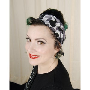 Cotton Self Tie Hairband Retro Reversible Rockabilly Black and White Mod Geometric Abstract Hair Scarf