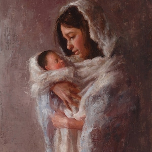 Fine Art Giclée Nativity Print “Infant Holy&quot;, archival canvas, highest quality reproduction of original oil painting, Christmas print